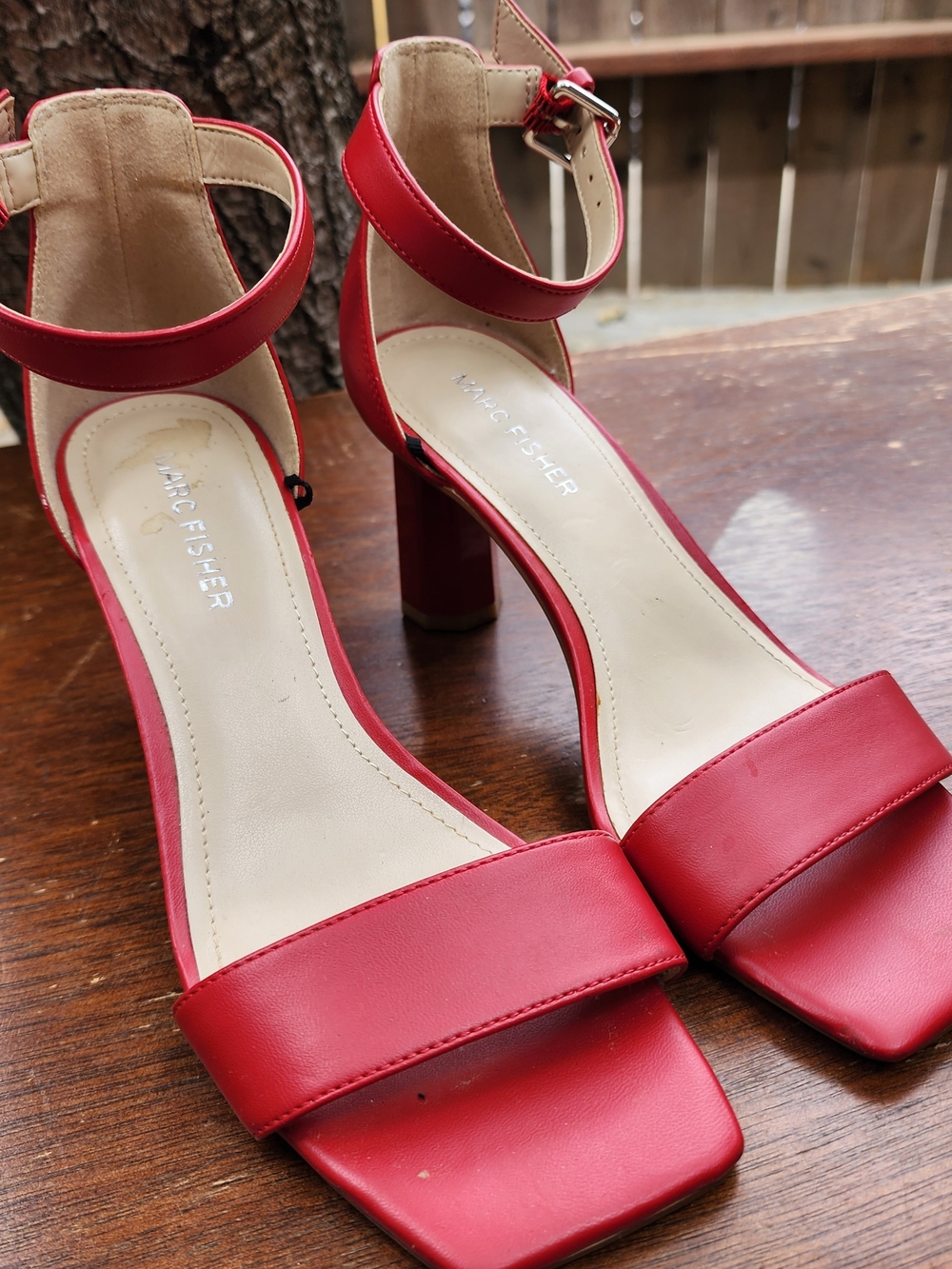 Marc Fisher Korita Crimson Red Square Toe Ankle Strap Block Heels [5.5]